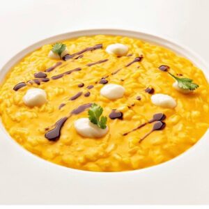 Risotto con zucca, lupini e pecorino